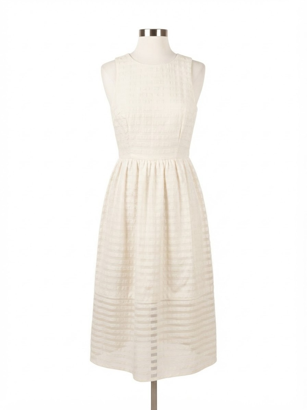 4.COLLECTIVE Savoie Cotton Silk Blend Tea Length Midi Dress - White, Size 10